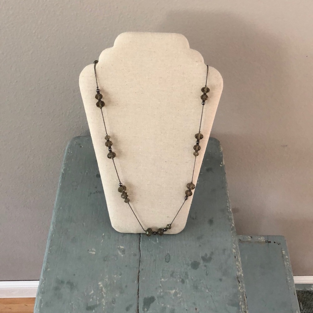Long smoke colored beaded necklace